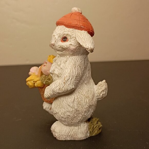 Adorable Hand-Painted Bunny Figurine With Basket Of Flowers - Picture 8 of 16